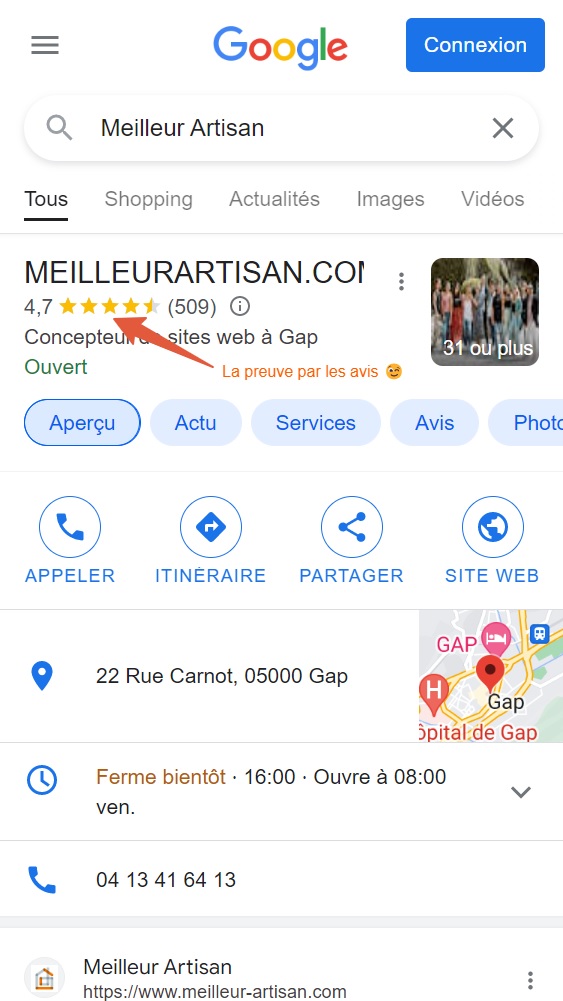 Les avis client sur la page Google My Business